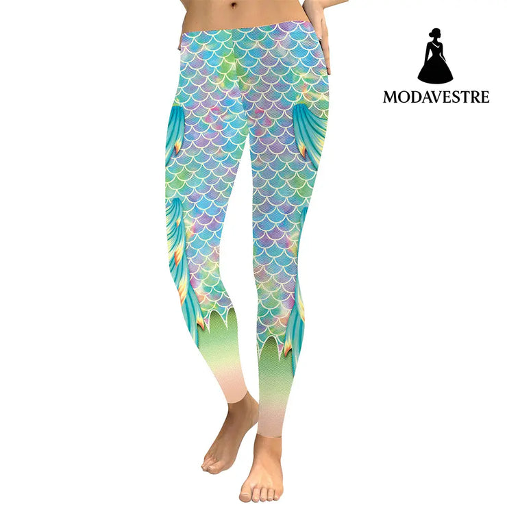 New Summer Vivid Mermaid  Women Leggings Gradient Fish Scales Scales Digital Print Leggins Sporting Workout Pants - MODAVESTRE