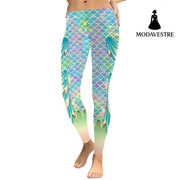 New Summer Vivid Mermaid  Women Leggings Gradient Fish Scales Scales Digital Print Leggins Sporting Workout Pants - MODAVESTRE