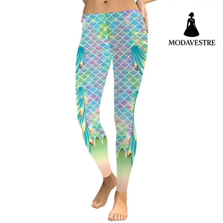 New Summer Vivid Mermaid  Women Leggings Gradient Fish Scales Scales Digital Print Leggins Sporting Workout Pants - MODAVESTRE
