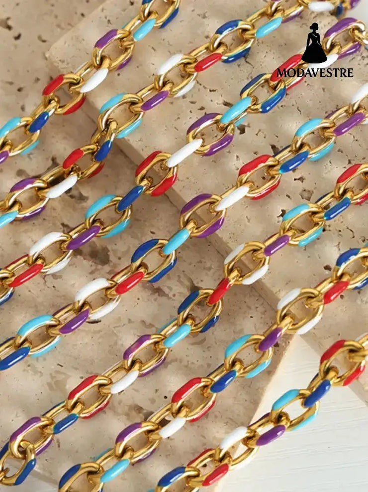 Niche Dripping Oil Titanium Steel Necklace Versatile Personalized Jewelry for Women Gold / One Size