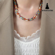 Niche Dripping Oil Titanium Steel Necklace Versatile Personalized Jewelry for Women Gold / One Size