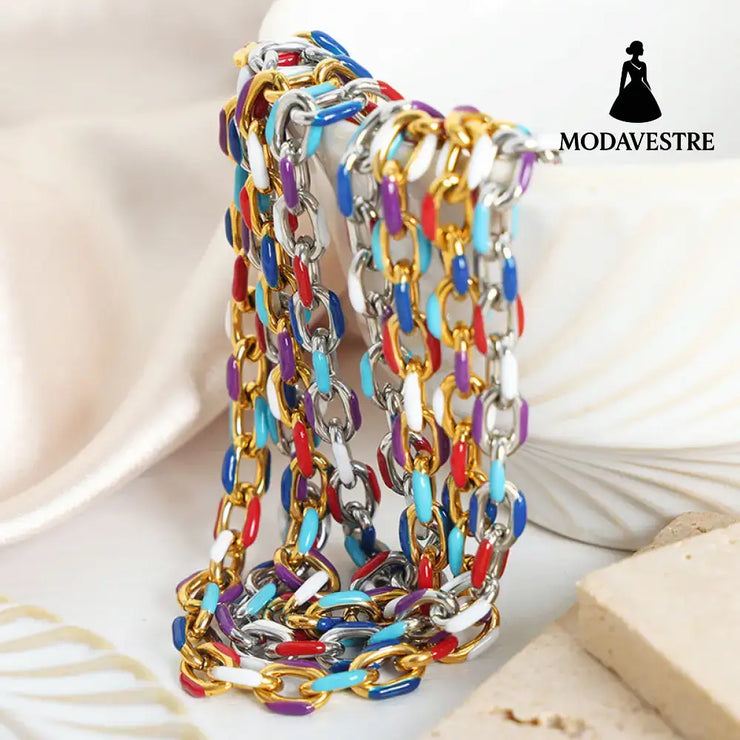 Niche Dripping Oil Titanium Steel Necklace Versatile Personalized Jewelry for Women Gold / One Size