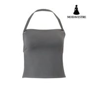 Off-neck Yoga Back Strap Halter Solid Color Top Gray European Size / L