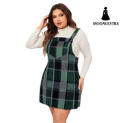 Oversized Fall Dresses For Women V Neck Plaid Sleeveless Wide Straps Casual Pockets Pinafore Mini Overall Bridesmaid