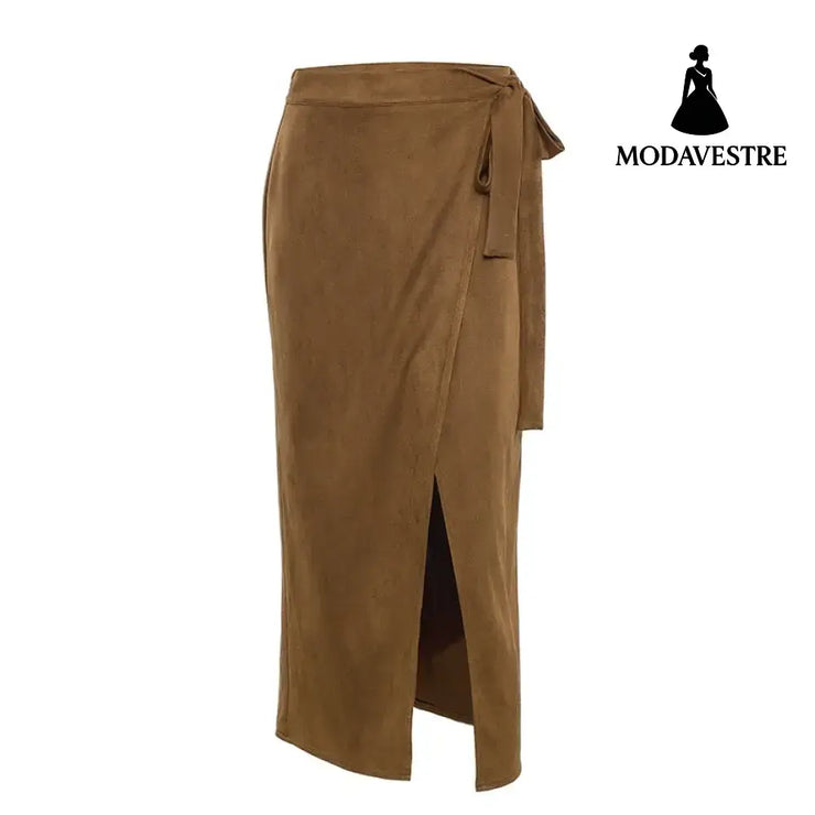 Padded skirt long skirt Brown / L