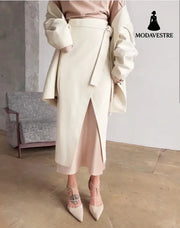 Padded skirt long skirt White / L