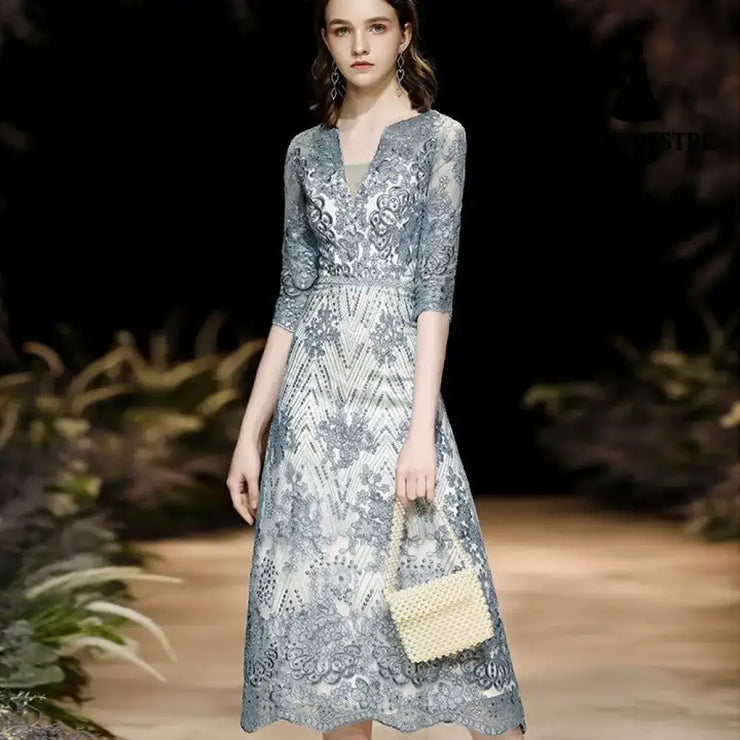 Party Evening Female Temperament Dresses Haze Blue / 2XL