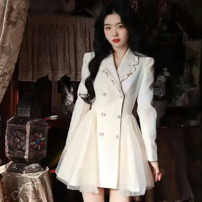 Pengpeng White Suit Dress Waist Up Fairy Short Skirt