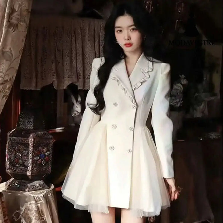 Pengpeng White Suit Dress Waist Up Fairy Short Skirt