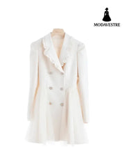 Pengpeng White Suit Dress Waist Up Fairy Short Skirt