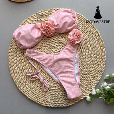 Pink Floral Polka Dot Bikini Set – Two-Piece Women’s Swimsuit