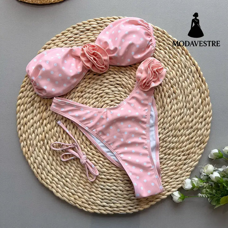 Pink Floral Polka Dot Bikini Set – Two-Piece Women’s Swimsuit