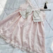 Pink Lace Striped Bow Top – Cute Ribbon Camisole for Women