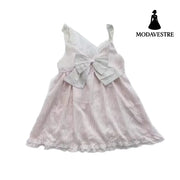 Pink Lace Striped Bow Top – Cute Ribbon Camisole for Women