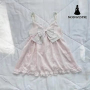 Pink Lace Striped Bow Top – Cute Ribbon Camisole for Women Pink / S