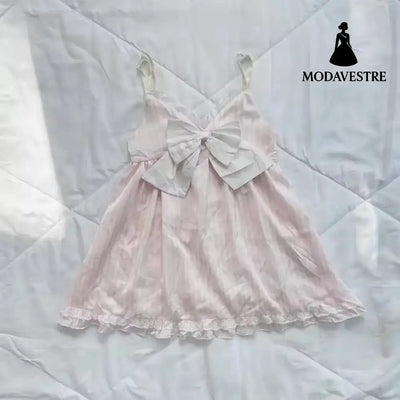 Pink Lace Striped Bow Top – Cute Ribbon Camisole for Women Pink / S