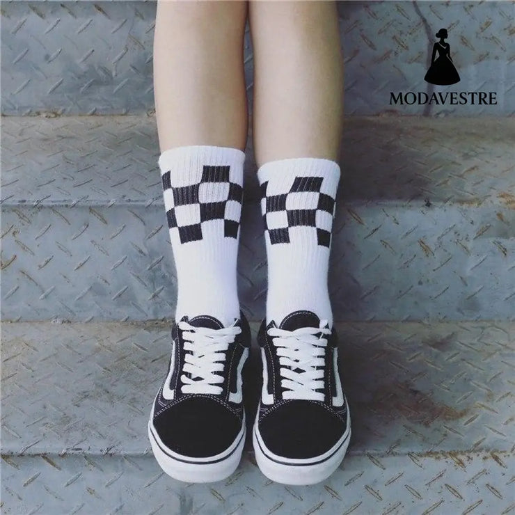 Plaid Checkered Skateboard Socks – Street Style Women’s Crew Socks - MODAVESTRE