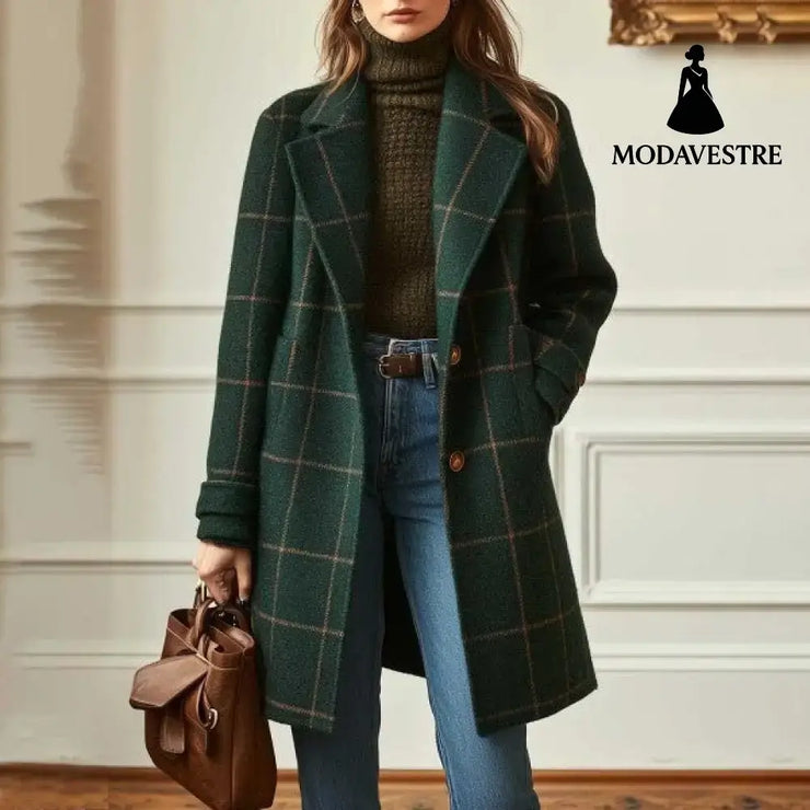 Plaid Mid-length Lapel Large Size Jacket Jacket