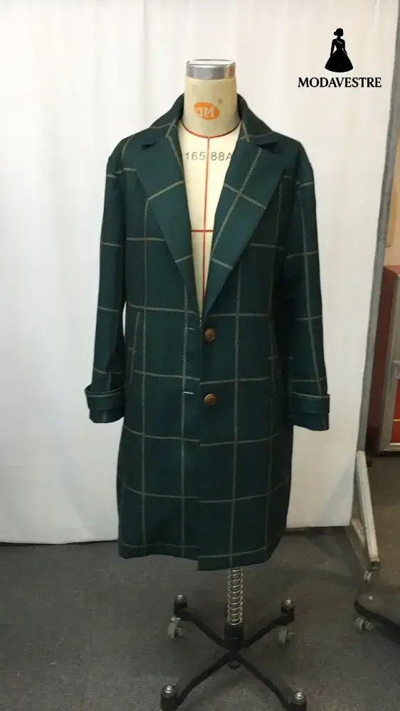 Plaid Mid-length Lapel Large Size Jacket Jacket
