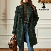 Plaid Mid-length Lapel Large Size Jacket Dark Green / L Jacket