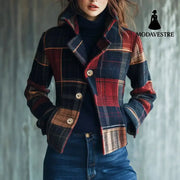 Plaid Retro Warm Coat Autumn And Winter Stand Collar Plaid / L Women’s Clothing
