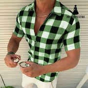 Plaid T Shirt Mens Zipper Short Sleeve Shirts Summer Men Clothing T-shirt