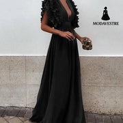 Plus Size Maxi Dress Womens Party Gown Long Dresses Black / 2XL