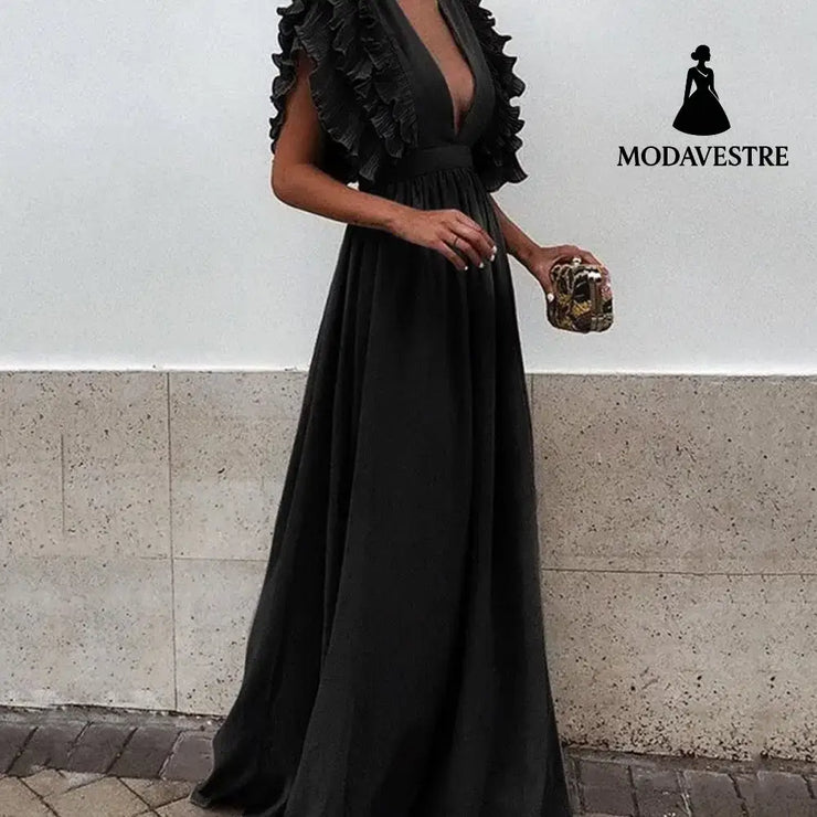 Plus Size Maxi Dress Womens Party Gown Long Dresses Black / 2XL