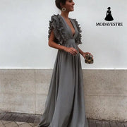 Plus Size Maxi Dress Womens Party Gown Long Dresses Gray / 2XL
