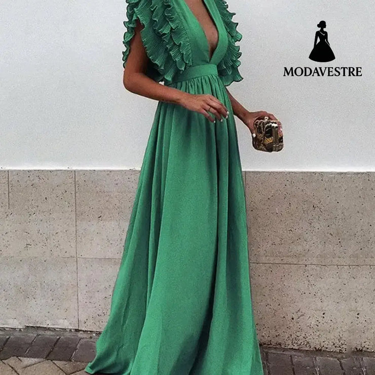 Plus Size Maxi Dress Womens Party Gown Long Dresses Green / 2XL