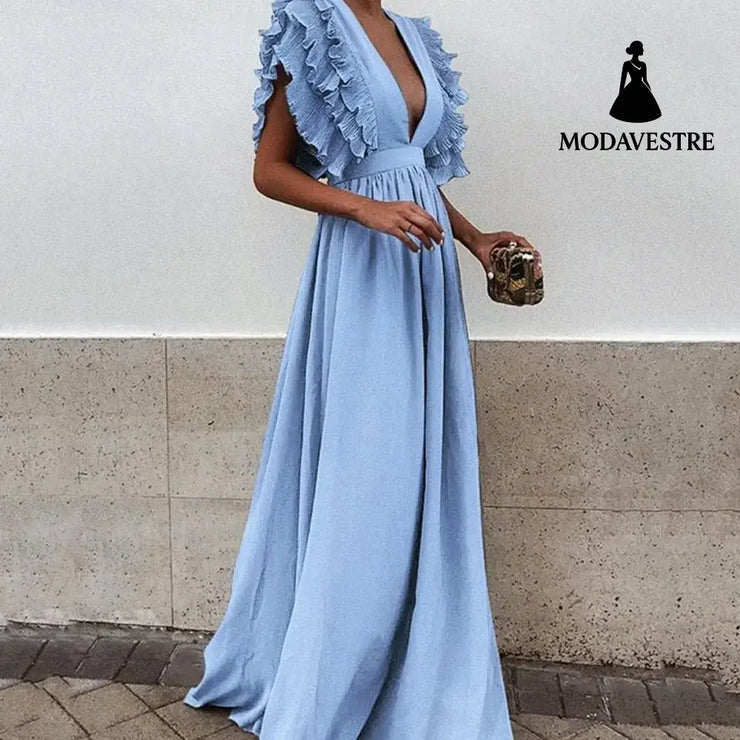 Plus Size Maxi Dress Womens Party Gown Long Dresses Light Blue / 2XL