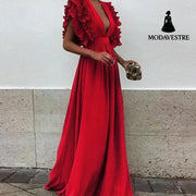 Plus Size Maxi Dress Womens Party Gown Long Dresses Red / 2XL