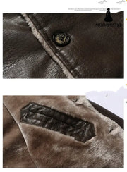 Plush Lapel Leather Jacket Winter Warm Fleece Single-breasted Coat For Men Long Clothing Coat