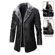 Plush Lapel Leather Jacket Winter Warm Fleece Single-breasted Coat For Men Long Clothing Coat