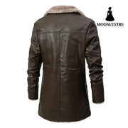 Plush Lapel Leather Jacket Winter Warm Fleece Single-breasted Coat For Men Long Clothing Coat