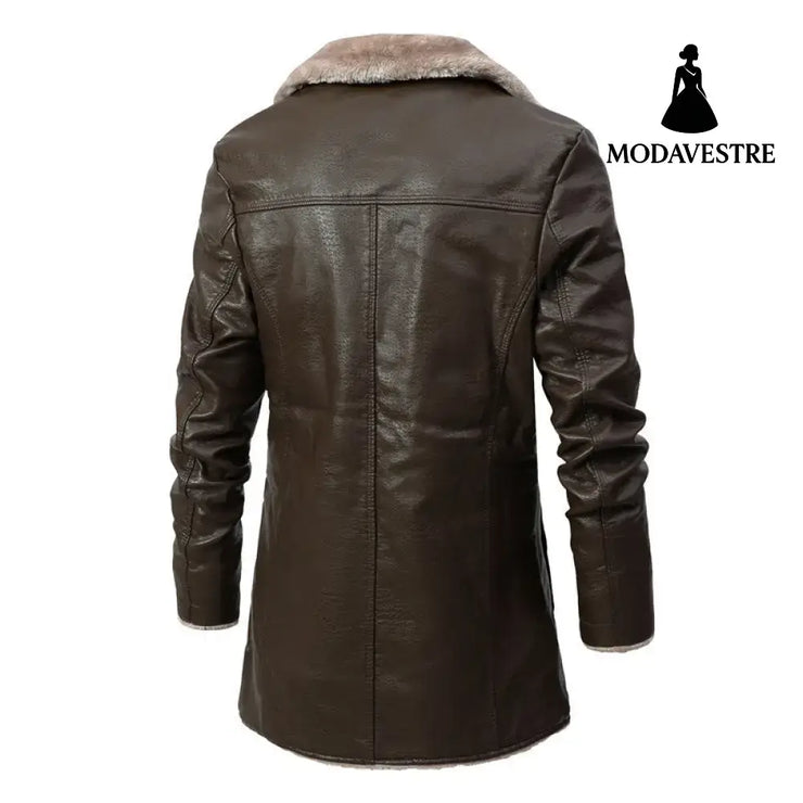 Plush Lapel Leather Jacket Winter Warm Fleece Single-breasted Coat For Men Long Clothing Coat