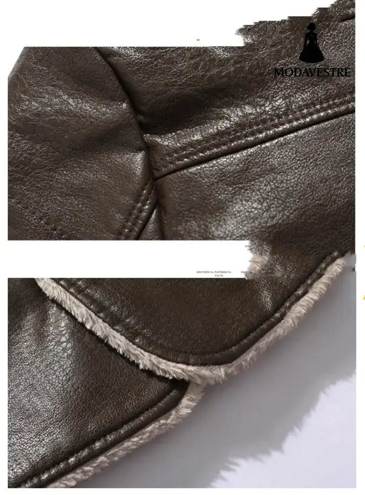 Plush Lapel Leather Jacket Winter Warm Fleece Single-breasted Coat For Men Long Clothing Coat