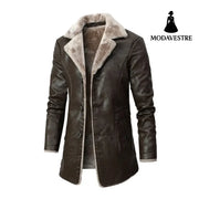 Plush Lapel Leather Jacket Winter Warm Fleece Single-breasted Coat For Men Long Clothing Brown / 2XL Coat