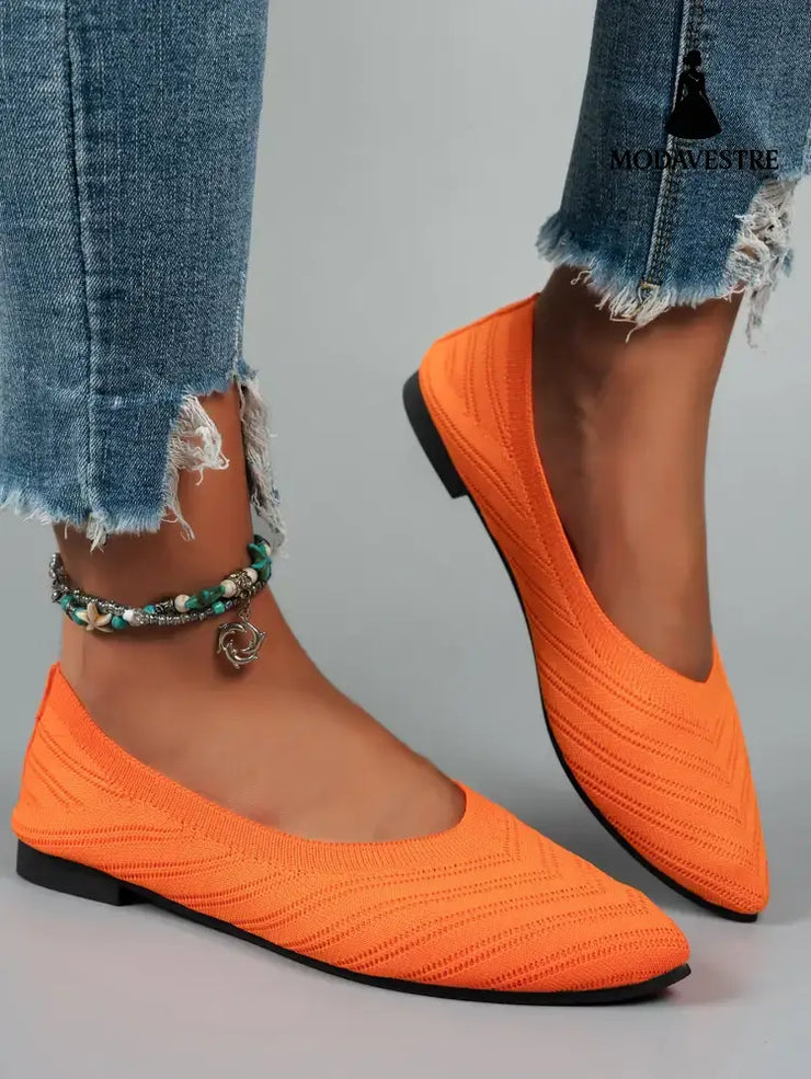Pointed Toe Low-cut Women’s Breathable Flat Shoes Orange Red / 35