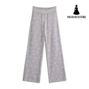 Printed straight leg pants for women Light Gray Printed / S