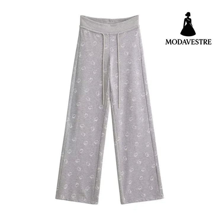 Printed straight leg pants for women Light Gray Printed / S