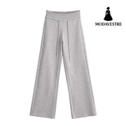 Printed straight leg pants for women Light Gray / S