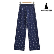 Printed straight leg pants for women Navy Blue Printed / S