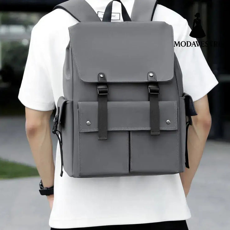 PU Leather Multi-Pockets Adjustable Strap Backpack Bag Gray / One Size