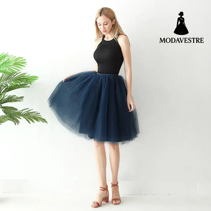 Puff Skirt Pleated Skirt Mesh Skirt Adult Skirt A-Line Skirt Navy Blue / One size