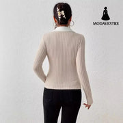 Pullover Knitting Long-sleeved Top Large V Lapel Knitted Products
