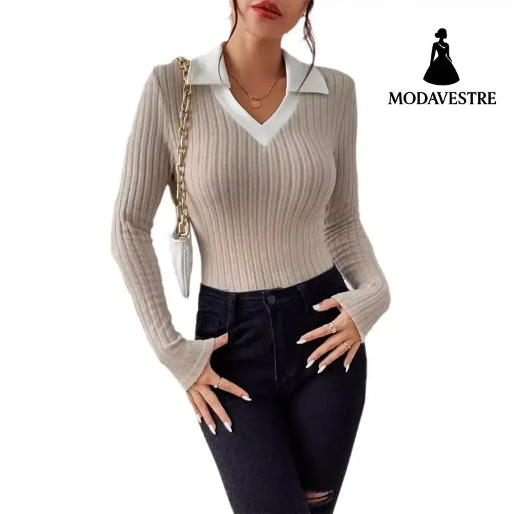 Pullover Knitting Long-sleeved Top Large V Lapel Knitted Products