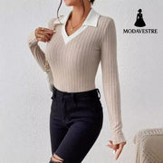 Pullover Knitting Long-sleeved Top Large V Lapel Knitted Products