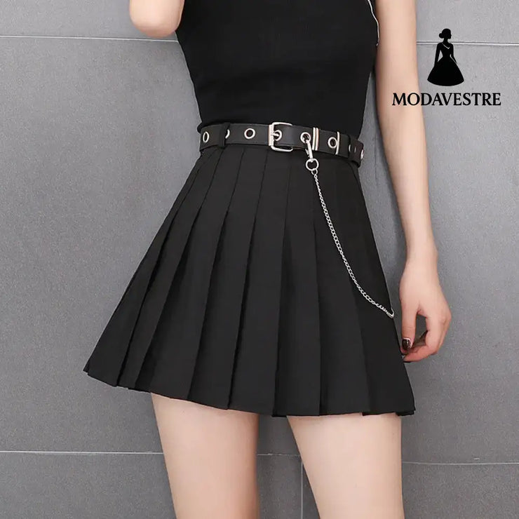 Punk style street skirt pleated skirt skirt Black / L