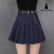 Punk style street skirt pleated skirt skirt Navy Blue / L